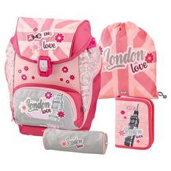 Play Set za školu Logic London Love, 4 u 1, Anatomski ranac, Torba za patike, 2 pernice, Roze