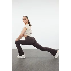 Trendyol Dark Brown Gathering Leg Snap Detailed Spanish Leg Yoga Knitted Sports Tights