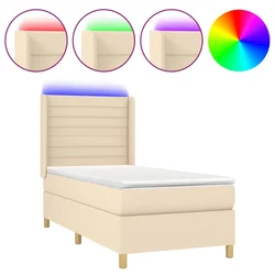 Vidaxl Box spring postelja z vzmetnico LED krem 100x200 cm blago