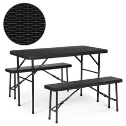 ModernHome sklopivi sto 120 cm sa 2 klupe za bankete – crna