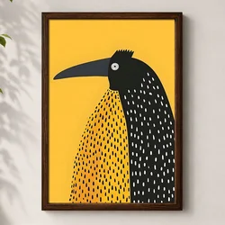 WallXpert uramljena MDF slika 3752KACT-028, stilizovana crna ptica velikog kljuna na žutoj pozadini, 37 x 52 cm