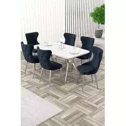 HANAH HOME Rasklopivi trpezarijski sto i stolice (7 delova) Esla White Marble Chrome Anthracite