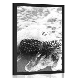 Plakat ananas v morskem valu v črnobeli varianti - 20x30 black