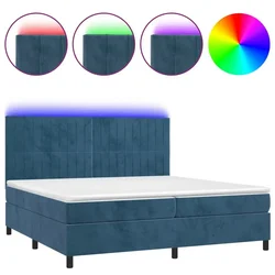 Vidaxl Box spring postelja z vzmetnico LED temno modra 200x200cm žamet