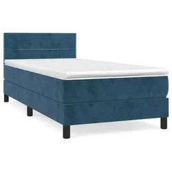Vidaxl Box spring postelja z vzmetnico temno moder 90x190 cm žamet