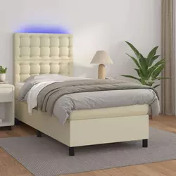 Krevet box spring s madracem LED krem 90x190 cm od umjetne kože