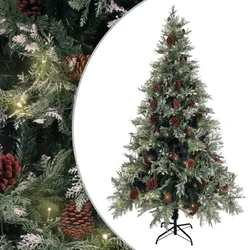 Osvijetljeno božićno drvce i šiške zeleno-bijelo 195 cm PVC/PE