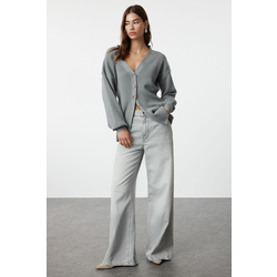 Trendyol Gray V-Neck Knitwear Cardigan