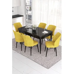 Hanah Home Set Trpezarijski sto i 6 stolica Eva, Žuto-crni