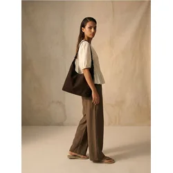 Sinsay - Wide leg pantalone sa viskozom i dodatkom lana - braon