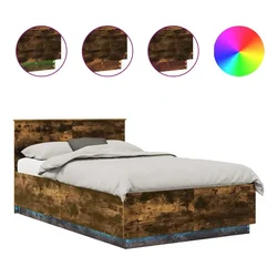 Vidaxl Konstrukcija postelje z LED trakami Dimljeni oreh 120 x 190 cm