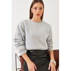 Bianco Lucci Womens Crew Neck Raised Basic Crop Sweatshirt