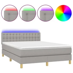 Vidaxl Box spring postelja z vzmetnico LED svetlo siva 140x190cm blago