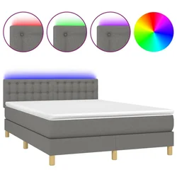 Vidaxl Box spring postelja z vzmetnico LED temno siva 140x200 cm blago