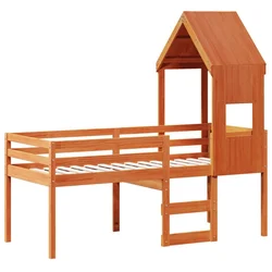 Vidaxl Visoka postelja s streho voščeno rjava 75x190 cm trdna borovina