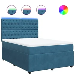 Vidaxl Box spring postelja z vzmetnico modra 140x190 cm žamet
