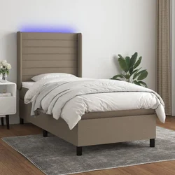 Vidaxl Box spring postelja z vzmetnico LED taupe 100x200 cm blago