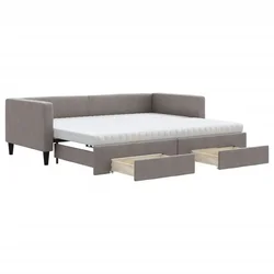 Vidaxl Izvlečna dnevna postelja s predali taupe 90x200 cm blago