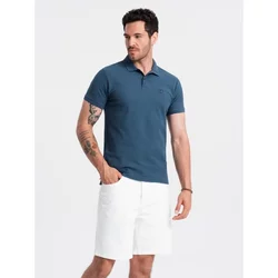 OMBRE Moška enobarvna pletena polo majica BASIC temno modra MDN126164 S
