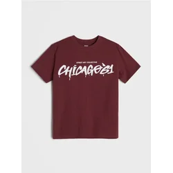 Sinsay - Pamučna majica sa natpisom - burgundy