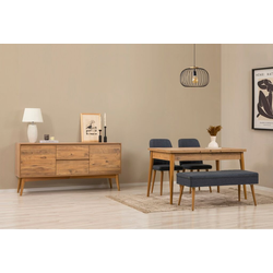 HANAH HOME Vina 02 1048 Atlantic Pine Dark Blue (Produživi trpezarijski sto, stolice i konzola (5 komada))