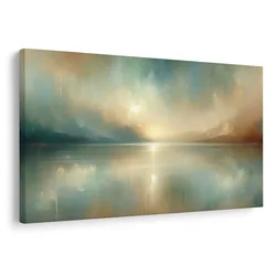 Slika mirno jezero ob sončnem zahodu - 120x80
