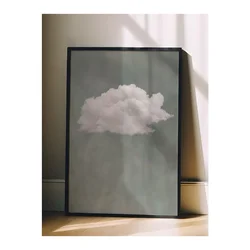 WallXpert uramljena slika 115205, beli oblak na sivozelenoj pozadini, 50 x 70 cm, crni ram