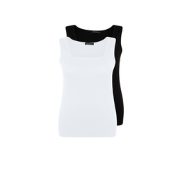Trendyol Curve Black-White Basic Corded 2-Pack Square Collar Knitted Tank Top
