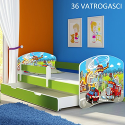 Drveni dječji krevet 140×70 s bočnom stranicom i dodatnom ladicom na izvlačenje - zeleni - 36