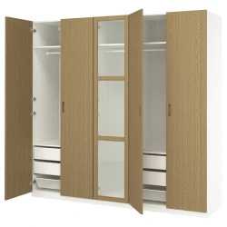 PAX / TONSTAD Kombinacija garderobera, bela/hrastov furnir staklo, 250x60x236 cm