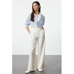 Trendyol White Waist Detailed Straight Cut Woven Trousers