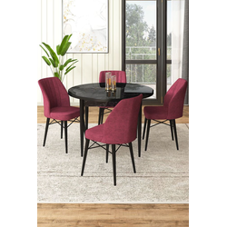 Hanah Home Set Trpezarijski sto i 4 stolice, Bordo-crni