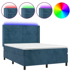 Vidaxl Box spring postelja z vzmetnico LED temno modra 140x200cm žamet