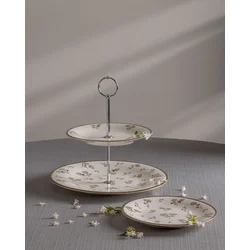 Madame Coco Set desertnih tanjira Fleur, Sa stalkom za kolače, 7 delova, Bež