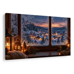Slika zimska vasica za oknom - 60x40