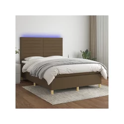 Den Box spring postelja z vzmetnico LED temno rjava 140x200cm blago