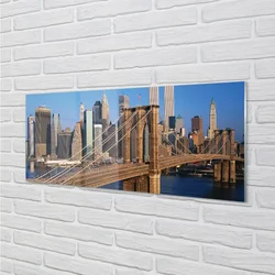 tulup.si Steklena slika Bridge nebotičnikov reka 140x70 cm 2 obešalnika
