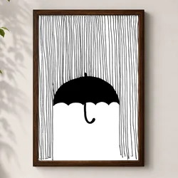 WallXpert uramljena MDF slika 3752KACT-002, crni kišobran pod linijama kiše, crno-belo, 37 x 52 cm