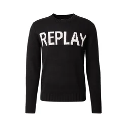 REPLAY Pulover Masche črna/bela