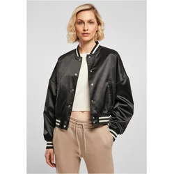 Womens short oversized satin College jacket black