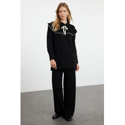 Trendyol Black Ecru Piping Collar Detailed Knitwear Bottom-Top Set