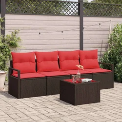 Set sofe 5 pcs Smeđa i crvena poliratan
