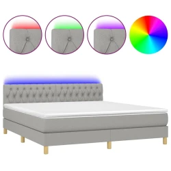 Vidaxl Box spring postelja z vzmetnico LED sv. siva 180x200 cm blago