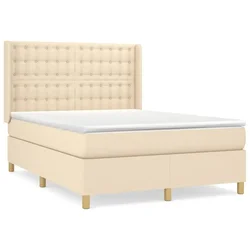 Vidaxl Box spring postelja z vzmetnico krem 140x190 cm blago