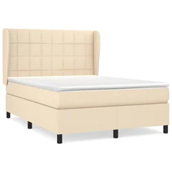 Vidaxl Box spring postelja z vzmetnico krem 140x190 cm blago