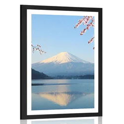Plakat s paspartujem razgled z jezera na Fuji - 40x60 silver
