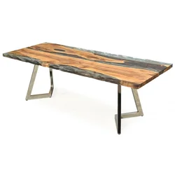 Casa Padrino luxury dining table brown/silver 230 x 100 x H. 76 cm - Rectangular kitchen table with epoxy resin - Dining room furniture - Epoxy resin furniture - Luxury furniture