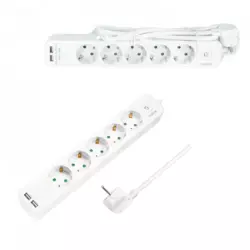 Logilink produžni kabl 5 mesta, 2 USB, prekidač, 1.5m, beli