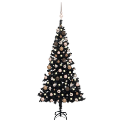 Umjetno osvijetljeno božićno drvce s kuglicama crno 120 cm PVC
