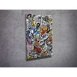 WallXpert slika na platnu DC035, kolaž muzičkih instrumenata u doodle stilu, 30 x 40 cm
